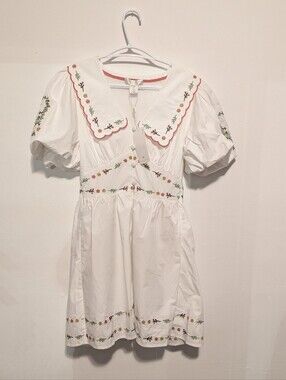 NWT Caroline Constas White Embroidered Mini Dress Peter Pan Collar Grandmacore 2